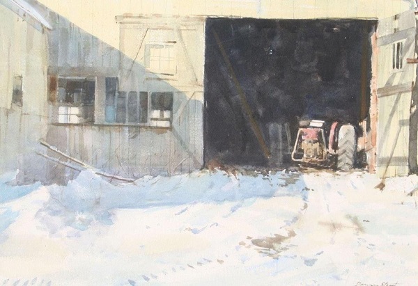 tractor in a barn