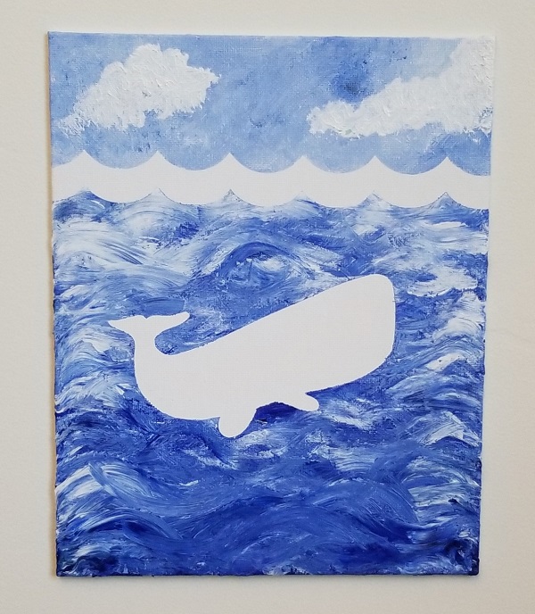 whale in canvas stencil painting