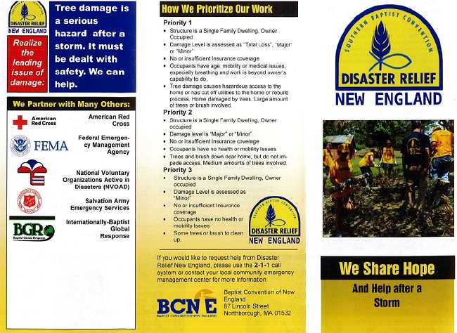 Southern Baptist Church Disaster Relief flyer