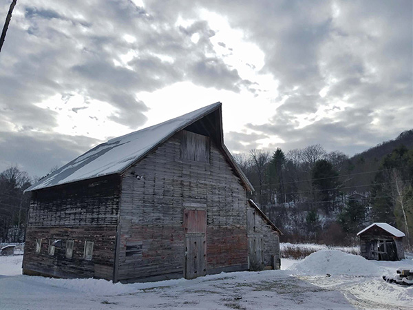 barn in snow