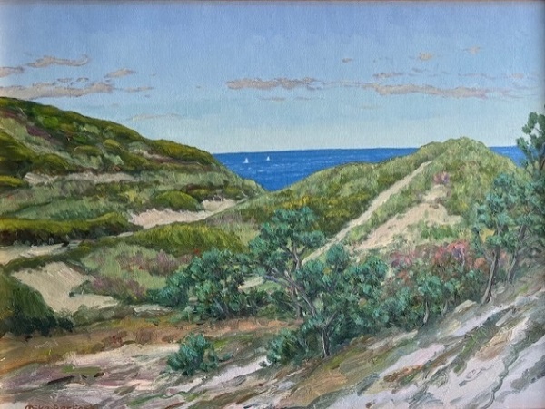 painting of dunes and sea