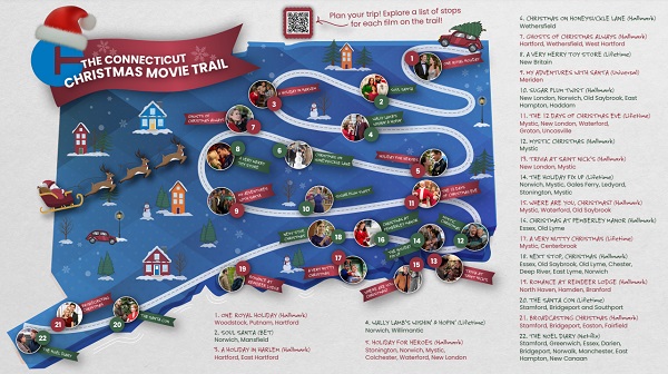 map showing christmas movie trail stops