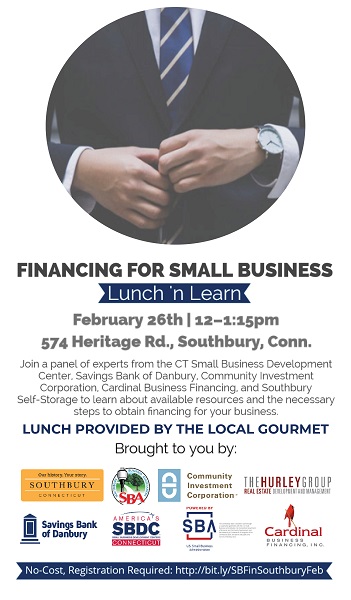 Flyer for Financing for small business with sponsor listed