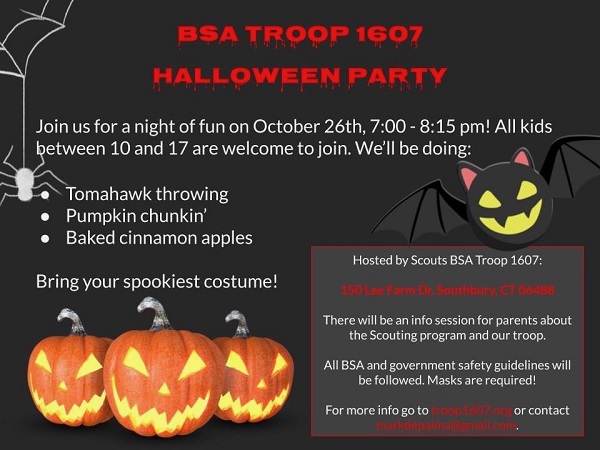 troop 1607 halloween party flyer