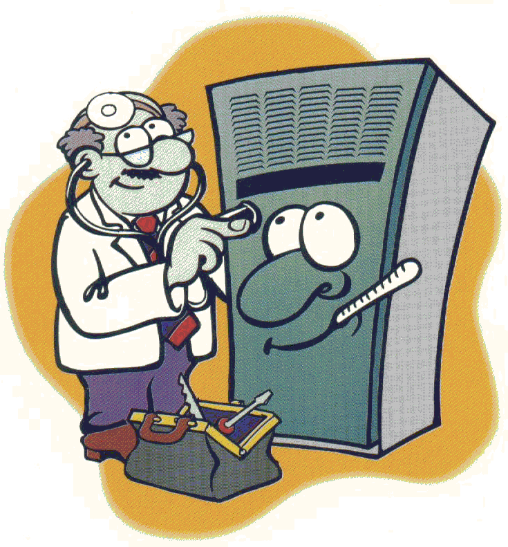 Clip art of doctor measuring temperate of the furnace