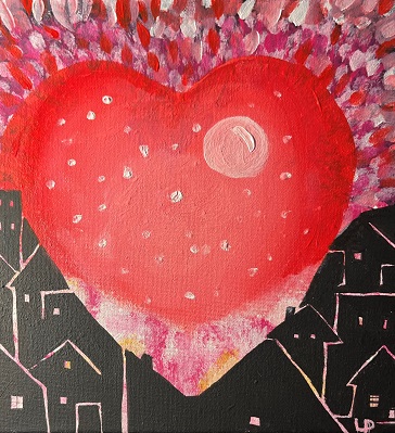 heart over city painting