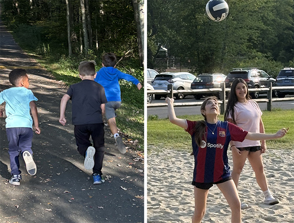 kids running and playing volleyball