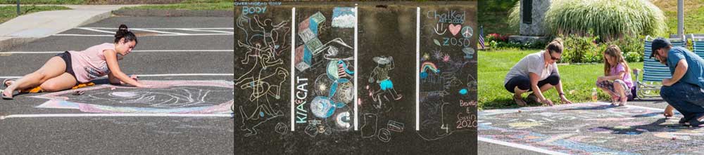 chalk art on pavement; people drawing on pavement